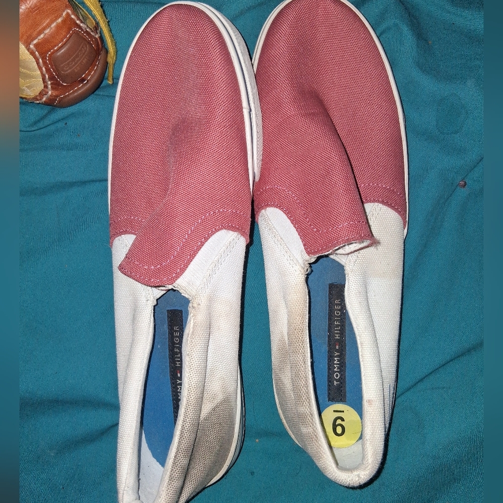 Tommy Hilfiger Red and White Slip-On Sneakers